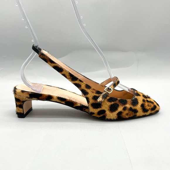 J Crew Womens 7 Layla Mary Jane Slingback Shoes Leopard Hair Calf Low Heel Pumps - Picture 1 of 14